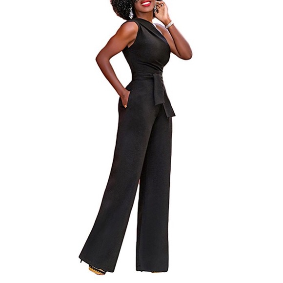 JUST IN - one shoulder sexy wide leg jumpsuit - Picture 2 of 4